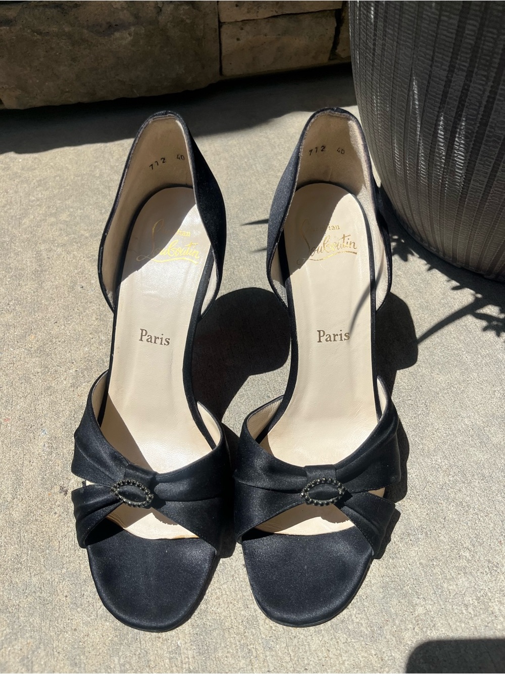 Christian Louboutin Black Satin Open-Knot D'Orsay Heels
